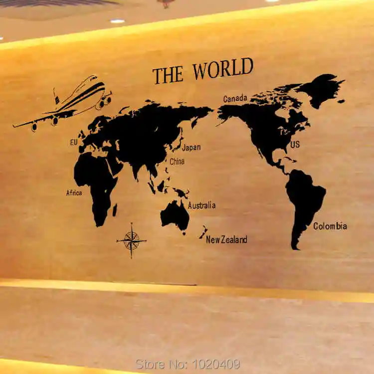 

High-quality products exclusive custom colorful big World map sticker geometry paper cutting pattern green PVC wall stickers M15