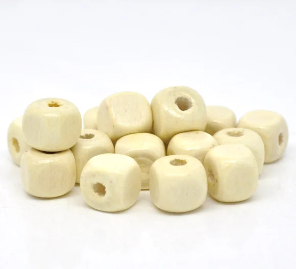 Wood Spacer Beads Cube Natural About 10mm( 3/8") x 10mm( 3/8"), Hole: Approx 3mm, 60 PCs