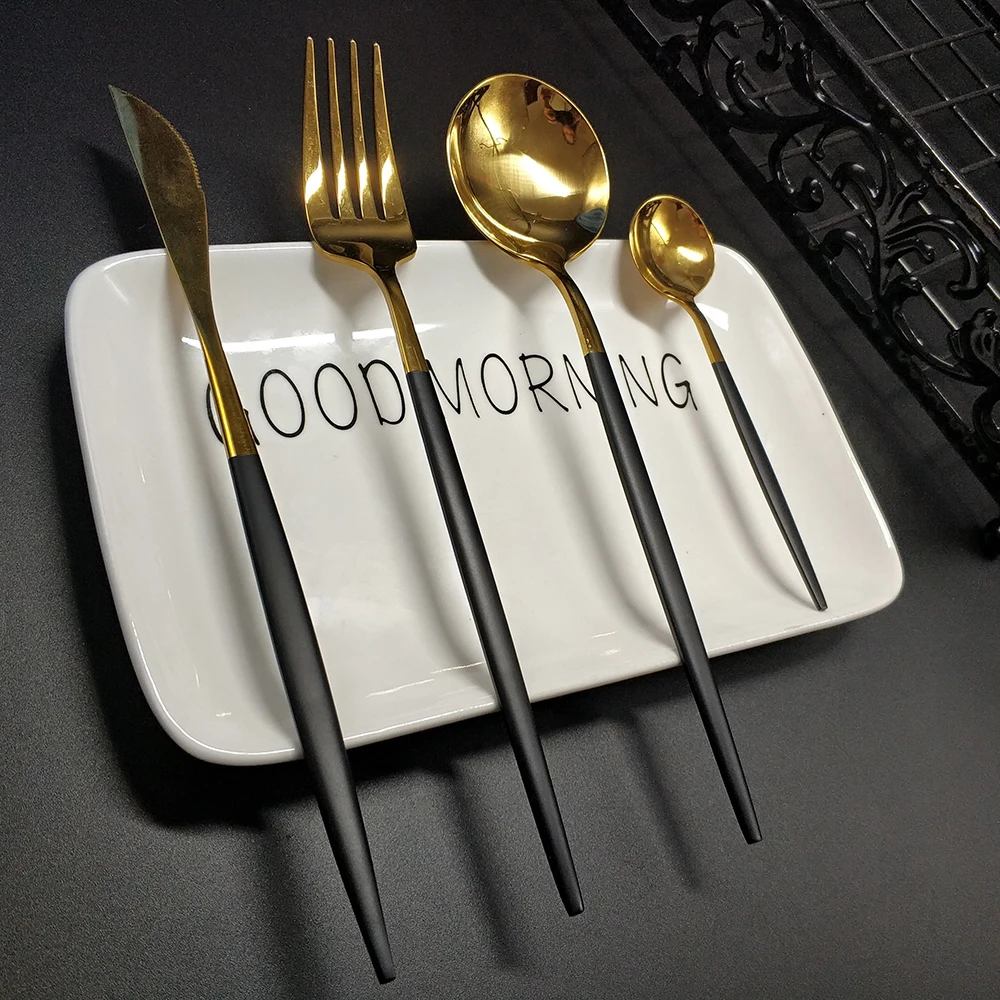 Горячая 16/24/32pcs столовые приборы из нержавеющей стали cubiertos tofok dorados де inoxidable faqueiro dourado вилки, ножи, ложки комплект