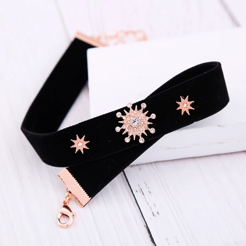 Оптовая цена черное бархатное ожерелье-чокер с цветком снега 2018 модное Трендовое