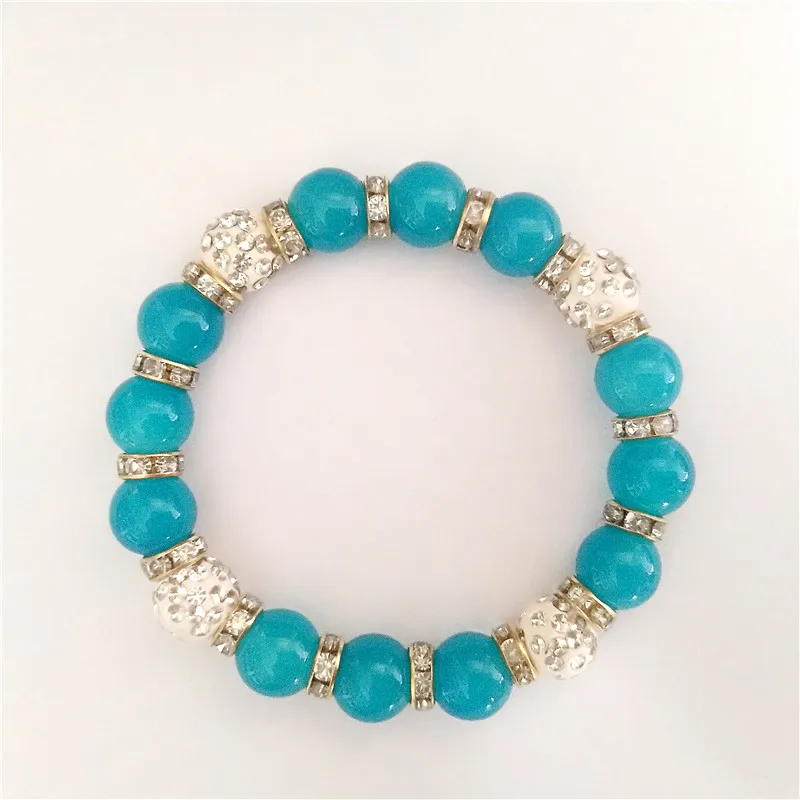 Модный браслет с цветными шариками из натурального розового камня милый