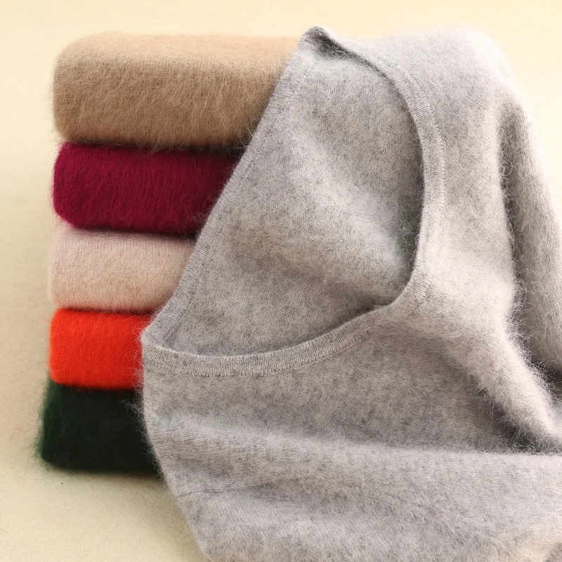 2019 Новый женский норковый кашемировый свитер с круглым вырезом короткий тонкий