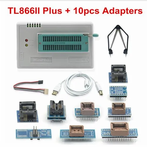 TL866 II PLUS 10pcs TL866II плюс универсальный Minipro программист+ 12 адаптеров+ тестовый зажим+ адаптер 1,8 в TL866 AVR PIC программист скорости биоса - Цвет: TL866 II PLUS 10pcs