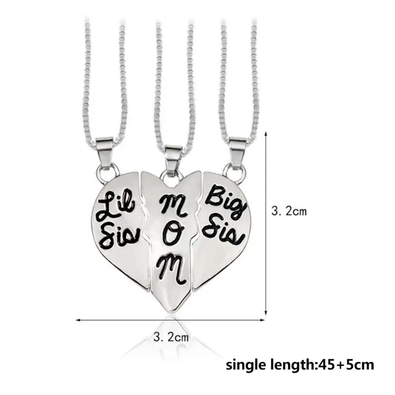 3 шт./компл. ожерелье с сердцем большая сестра мама маленький Sis резной кулон на