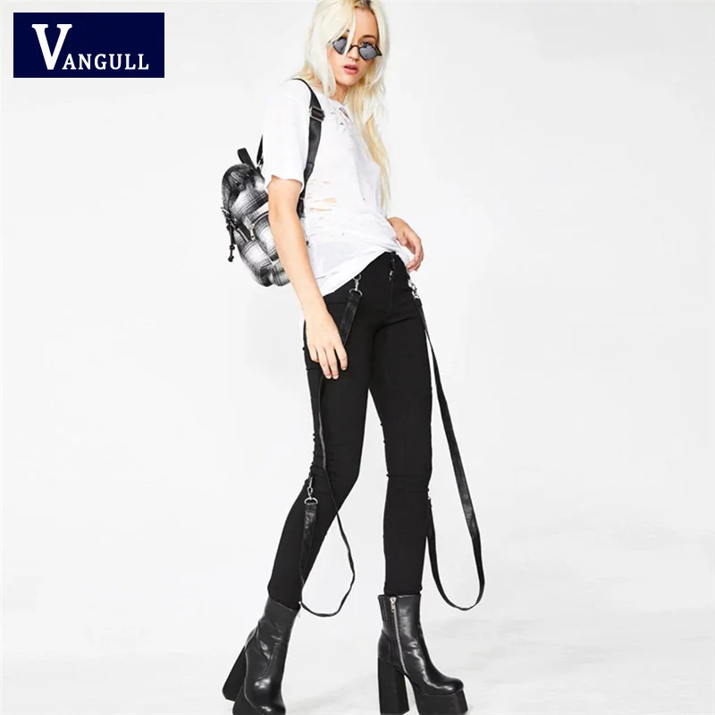 Vangull брюки женские 2019 Новые Сексуальные Высокая талия молния цепь черного
