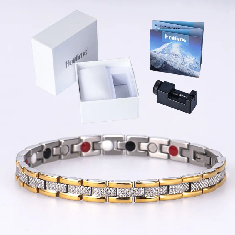 10310 Set Hottime энергетический магнитный браслет, Мужская Золотая цепочка, германиевый браслет, мужские браслеты из нержавеющей стали с голограммой, браслет для женщин и мужчин - Окраска металла: 10310 Set