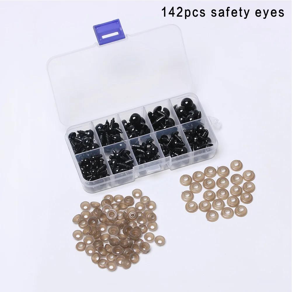 75/100/142 шт 6-12 мм черный Изделия из пластика защитные глаза для плюшевый мишка, мягкая игрушка кукла животных глаз DIY аксессуары для детских игрушек - Цвет: 142pcs