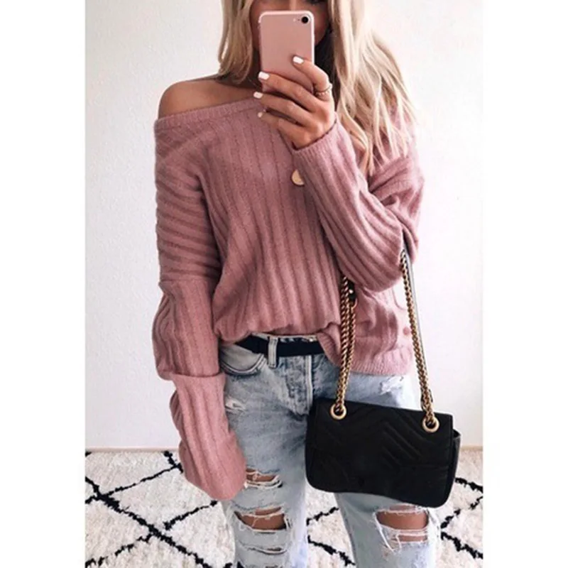 2019 Full O Neck Solid Women Sweaters Pullovers Loose Knitted Tops Autumn Winter Clothing Casual Plus Size SJ3666V | Женская одежда