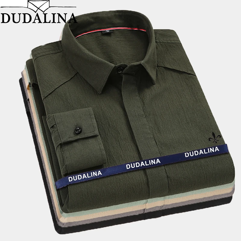 Dudalina,, мужские рубашки из бамбукового волокна, мужские рубашки с длинным рукавом, одноцветные, облегающие, повседневные рубашки, мужские, для социальных, бизнес