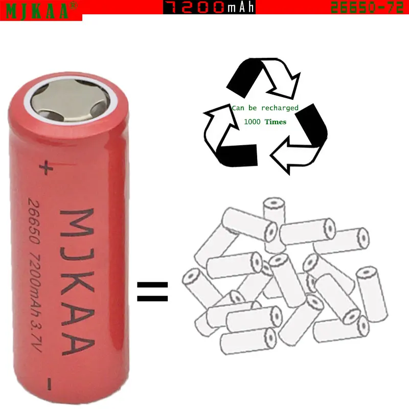 10 шт/партия 26650 7200mAh 3,7 V литий-ионная аккумуляторная батарея для фонарика фонарь