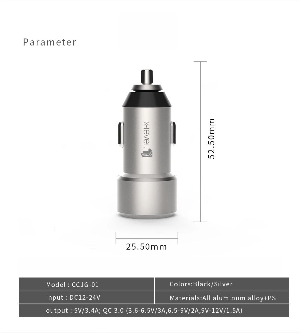 X-Level Dual Usb Quick Charge QC 3,0 Автомобильное зарядное устройство со светодиодом дисплей 5 в 3.4A 2 порта Usb быстрое автомобильное зарядное устройство для samsung iPhone huawei
