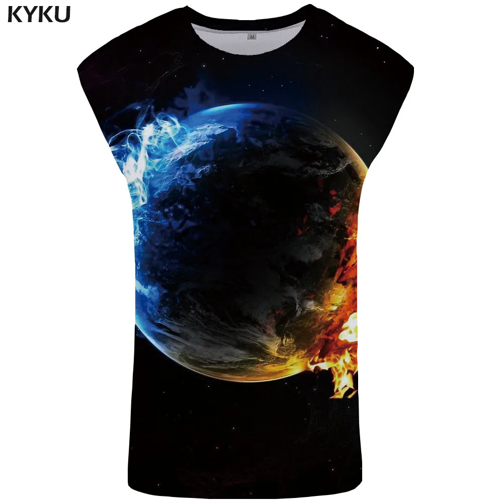 KYKU бренд Galaxy Space Tank Топ для мужчин Earth нижняя рубашка пламя Ftness одежда черные