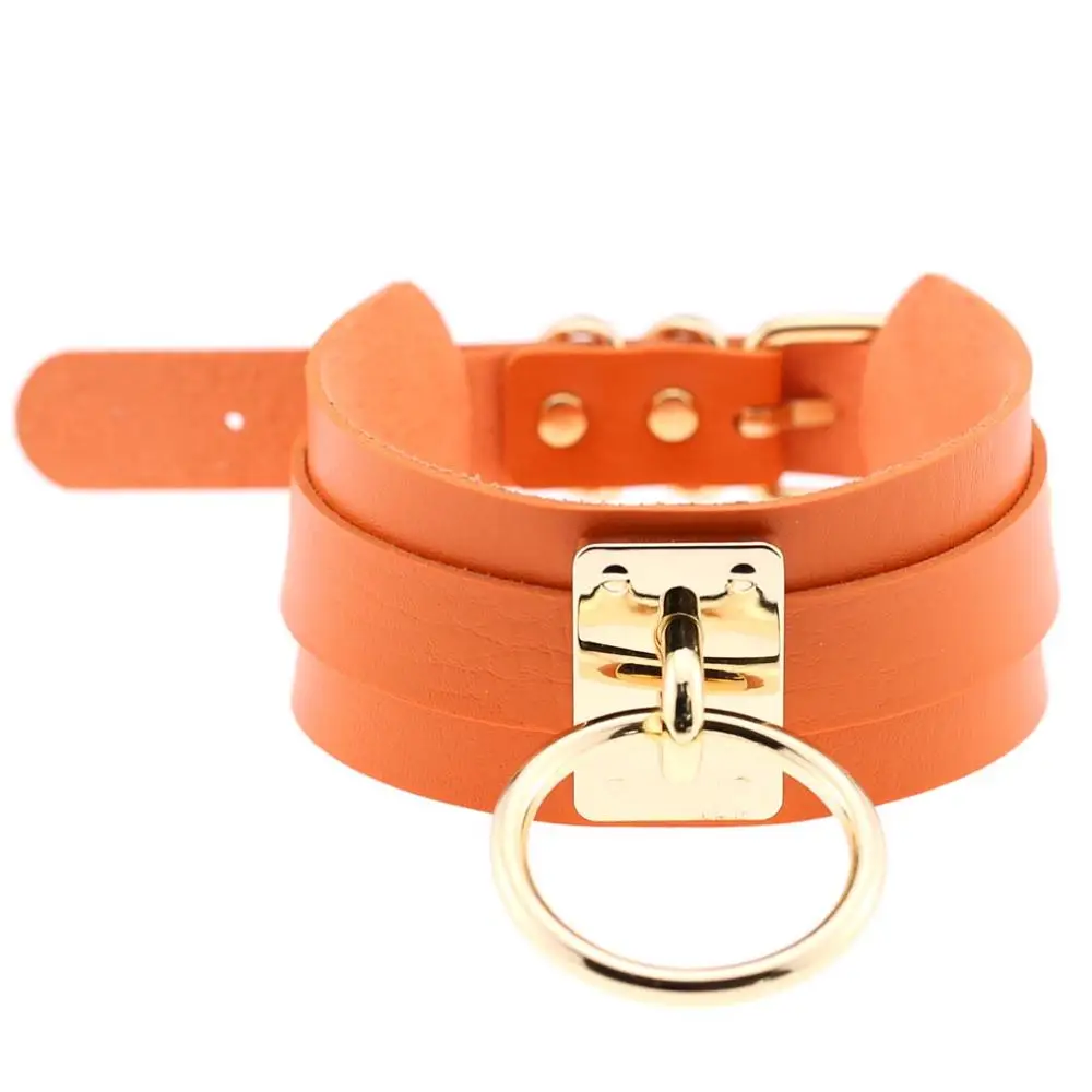 gold orange Женские и мужские крутые ручной работы негабаритных чокер Фетиш круглый металлический Серебряный Золотой кожаный ошейник Связывание садо БДСМ Жгут ожерелье - Окраска металла: gold orange