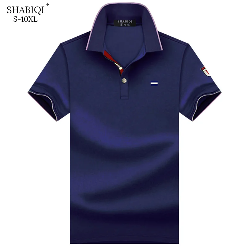 Navy Blue Лето брендовая рубашка поло мужская повседневная с коротким рукавом вышитые рубашки поло для мужчин дышащего размера плюс хлопок поло 6XL-10XL - Цвет: Navy Blue