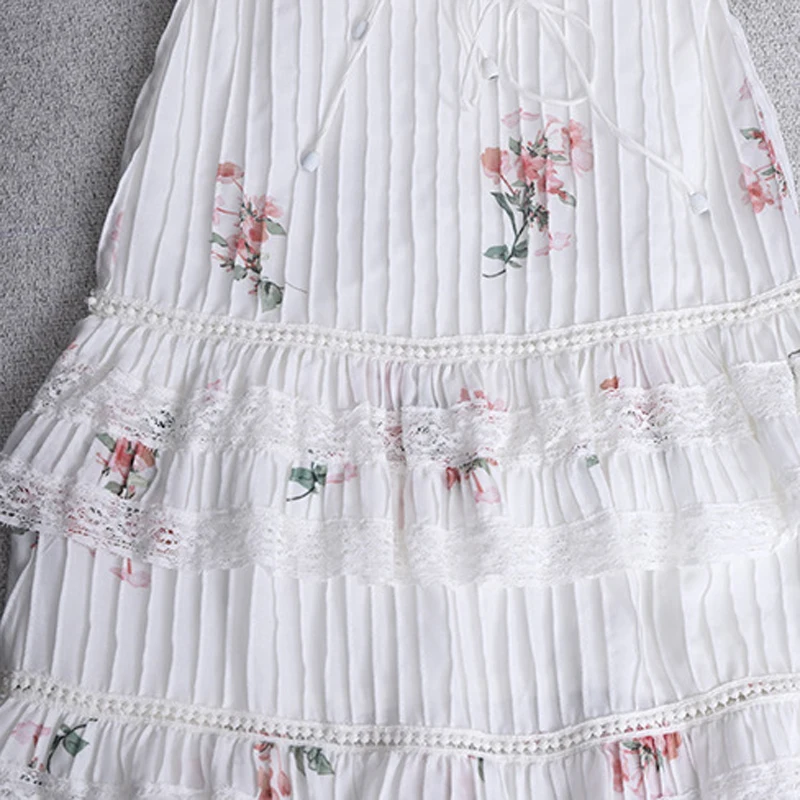 2019 Summer Runway Designer Woman Maxi Dress Off Shoulder Backless Cascading Ruffles Flower Print Spaghetti Strap Sexy | Женская одежда