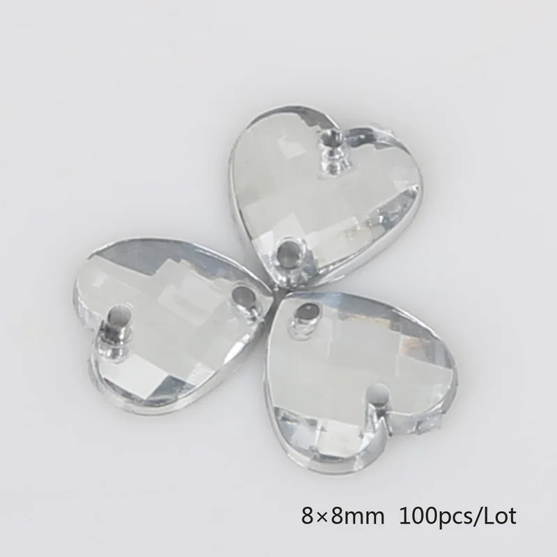 100 pcs 50-100 шт. Стразы для шитья с плоской задней стороной, стразы для шитья, стразы в форме сердца, акриловые стразы для рукоделия, украшение для альбома - Цвет: 100 pcs