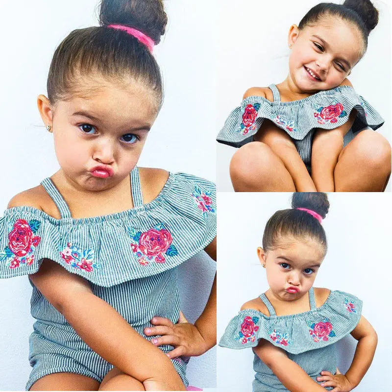 Коллекция 2017 года летняя одежда для маленьких девочек Комбинезон с открытыми