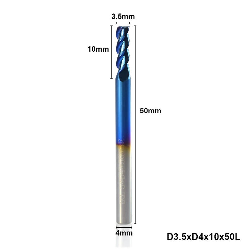 3.5XD4X10X50L 1pc 1-12mm 3 Flutes End Mill for Aluminum Cutting Nano Blue Coating CNC Router Bit Carbide End Mill End Milling Cutter - Длина режущей кромки: 3.5XD4X10X50L
