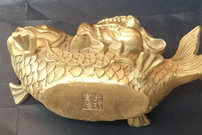 

China's brass laughing Buddha sat fish home decoration furnishing articles
