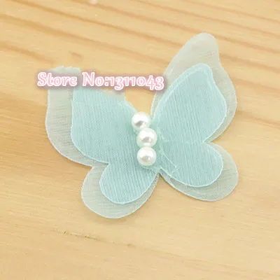 Blue green 60 шт./лот ручной DIY волос заколка одежда для малышей с кружевными вставками на аксессуары мечта Жемчуг шифон бабочка аппликация - Цвет: Blue green