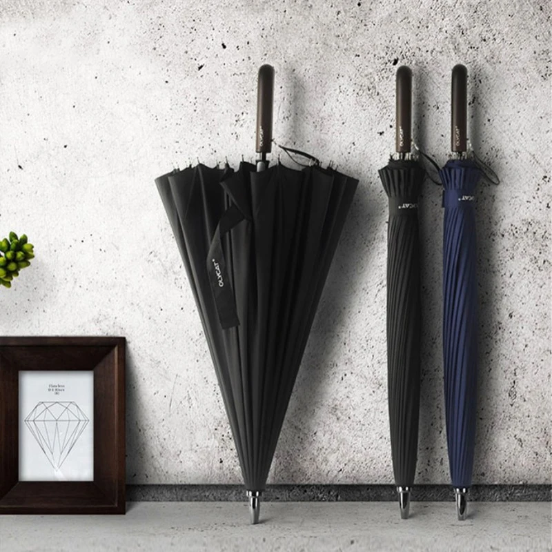 Hot Sale Rain Umbrella Men Good-Quality 24K Strong Windproof Glassfiber Frame Wooden Long Handle Women's Parapluie | Дом и сад