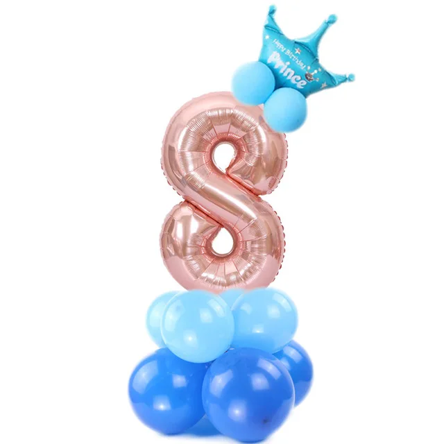 Blue 8 С Рождеством, 1, 2, 3, 4, 5, 6, 7, 8, 9 розово-золотые фольгированные шары с цифрами, цифровой Гелиевый шар, свадебное украшение, воздушный шар для дня рождения - Цвет: Blue 8