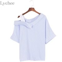 lychee sexy summer women blouse irregular strap off shoulder v neck casual loose shirt tops blusa