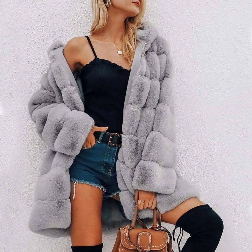 Пальто из искусственного меха кролика CP Long для женщин с карманами искусственные куртки повседневные женские леди CP78.