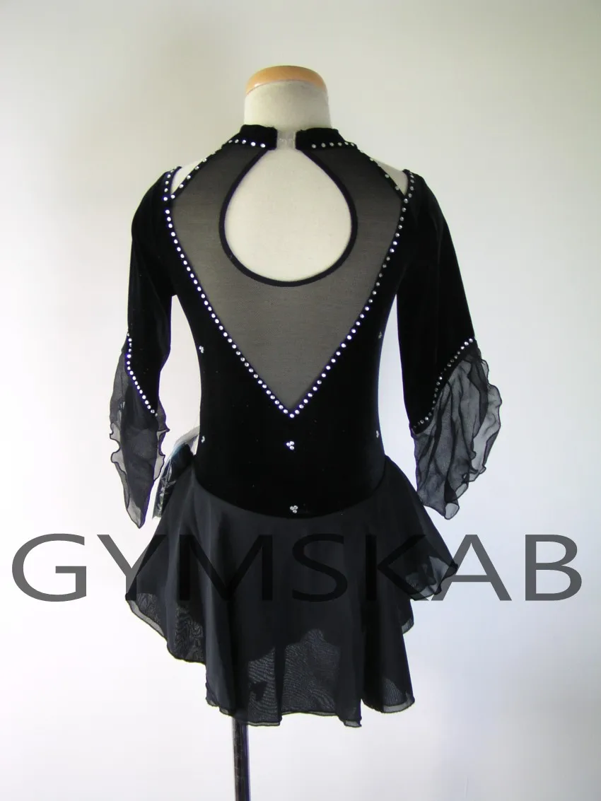 2018 Elegant Black Figure Skating Dress Women's Girl's Customized Ice Short-sleeved Gymnastics Costume 5465 |