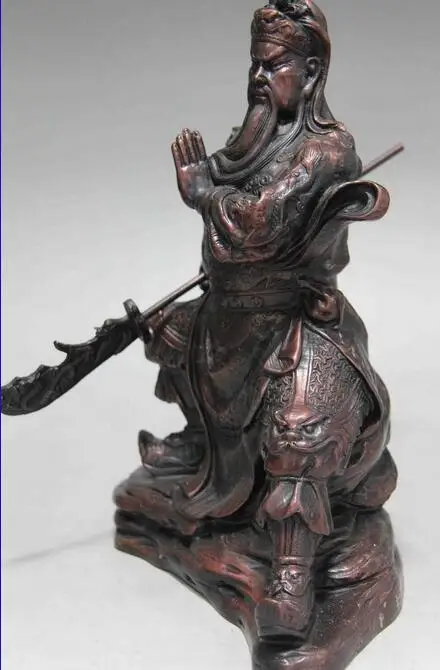 Китайская народная статуя Гуань Гонг Дракон Юй из чистой бронзы Бог войны