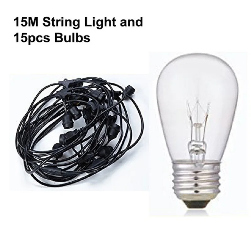 15m15 head silk lamp Водонепроницаемый 15 м 15 светодиодный лампочек гирлянды E26 E27 S14 2 Вт светодиодный Ретро Эдисона нити наружный уличный Сад Праздничное освещение гирлянда - Испускаемый цвет: 15m15 head silk lamp