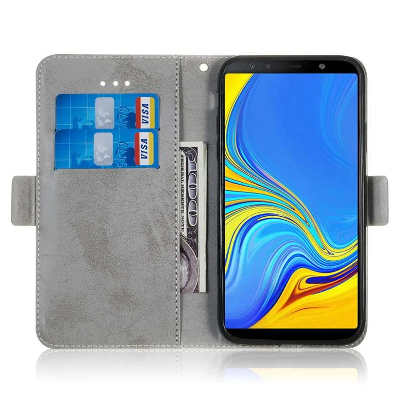 Винтажные Кожаные чехлы-бумажники с откидной крышкой для Samsung Galaxy A7 A9 2018 A750 A6S