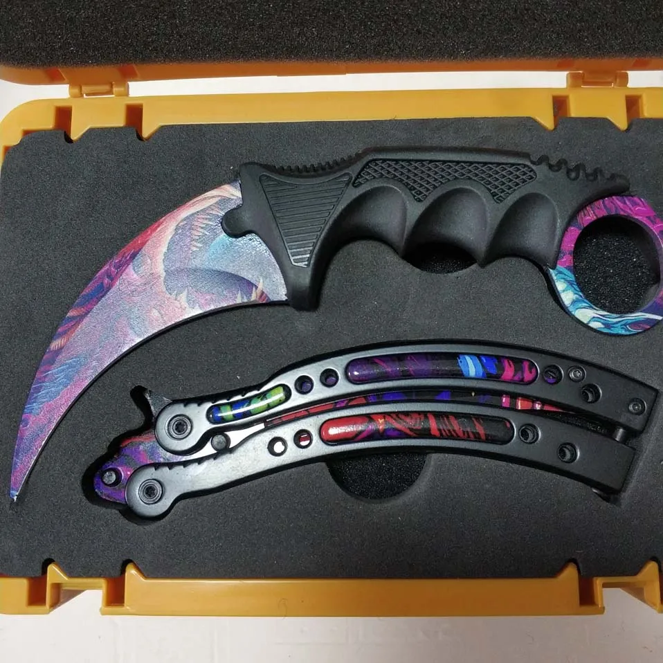 Прямая поставка Karambit+ нож для тренера+ нейлоновая сумка+ отвертка+ коробка CSGO чехол для игрового ножа Бабочка Набор комбинированных ножей тупое лезвие