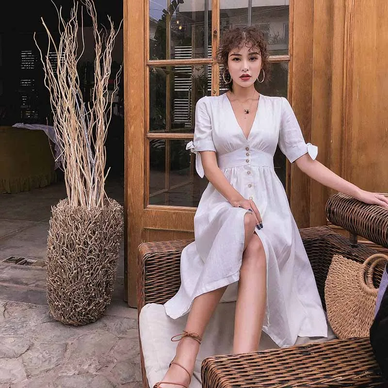 Женское однотонное платье на пуговицах элегантное короткое приталенное