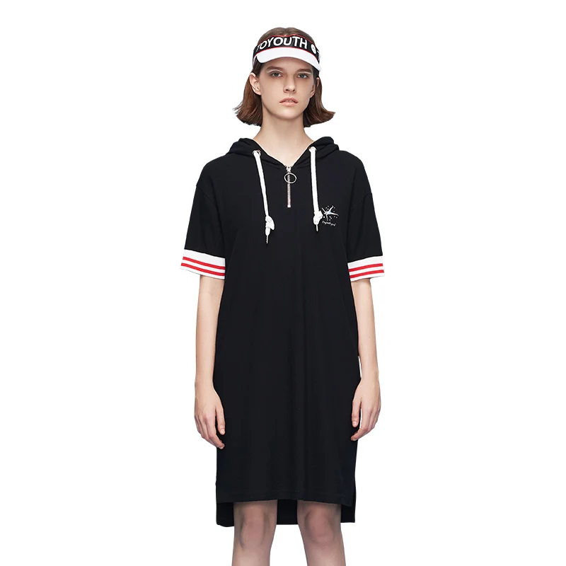 Toyouth Лето Для женщин Повседневное с капюшоном короткий рукав платье Mini T Shirt