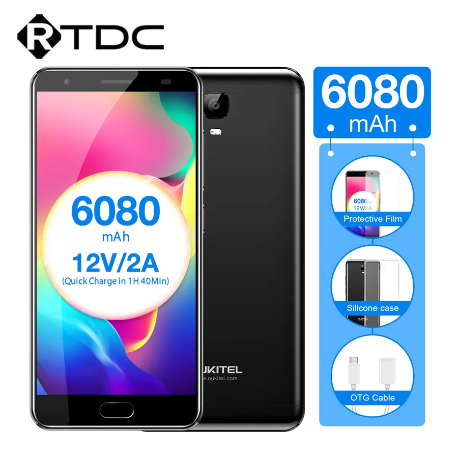 Оригинальный мобильный телефон Oukitel K6000 Plus на базе процессора MTK6750T Octa Core с экраном 5,5 дюйма FHD 1920x1080, 4 ГБ оперативной памяти и 64 ГБ встроенной памяти, сканером отпечатков пальцев и быстрой зарядкой 12V/2A.
