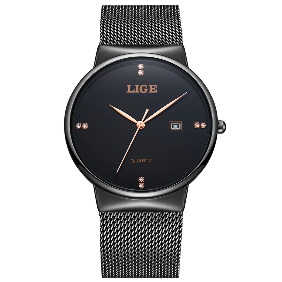 Reloj Hombre LIGE бренд Для мужчин часы платье кварцевые Сталь ремешок мужской ультра