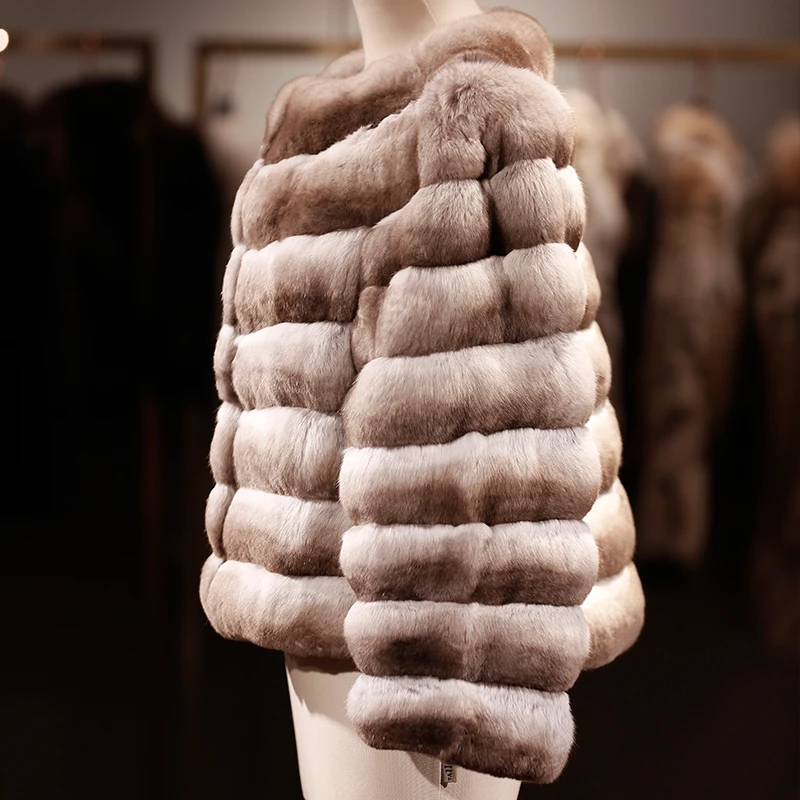 Настоящее меховое пальто для женщин роскошный мех шиншиллы высококлассная