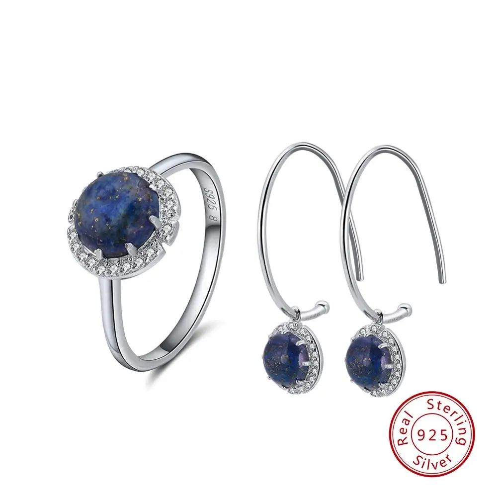Lapis Lazuli ORSA JEWELS 925 пробы Серебряный женский ювелирный набор, натуральные кольца+ серьги-капли, полудрагоценный камень, подарок на свадьбу, вечеринку, OSS31 - Цвет камня: Lapis Lazuli