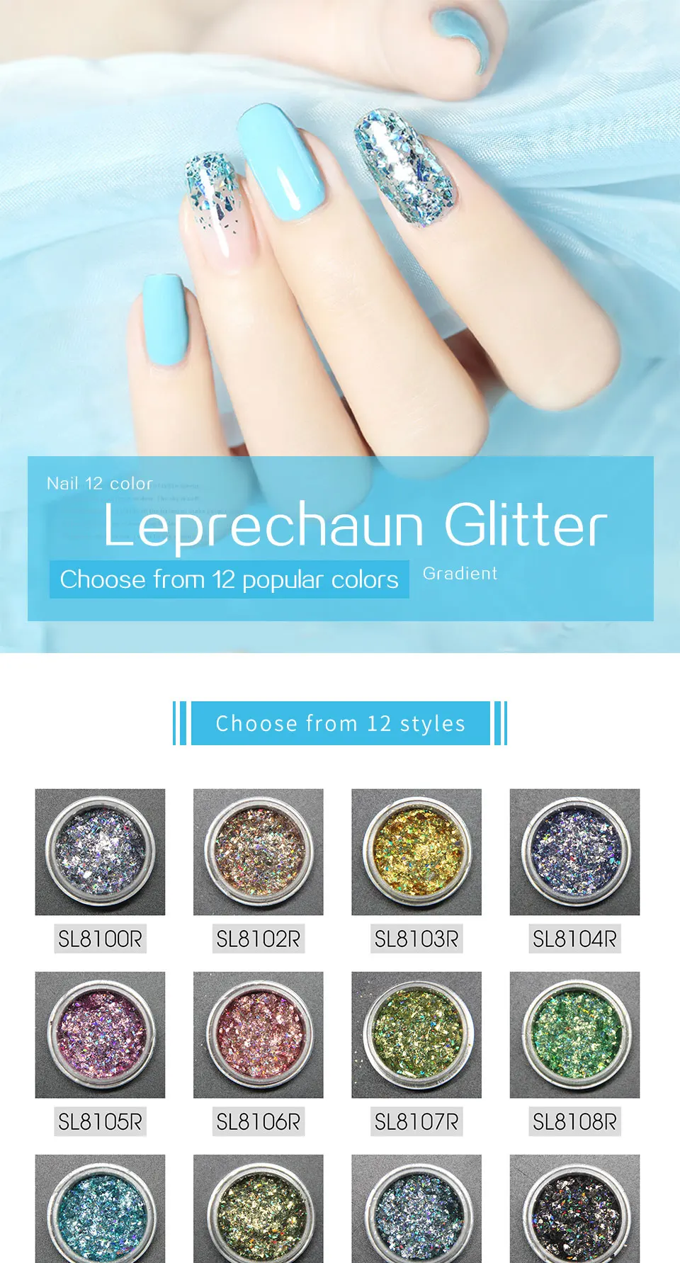 Huration Nail Art Holographic Mirror Nail Glitter Effect Chrome Powder 12 Color Gold Silver Sponge Stick DIY Decoration Tool Set