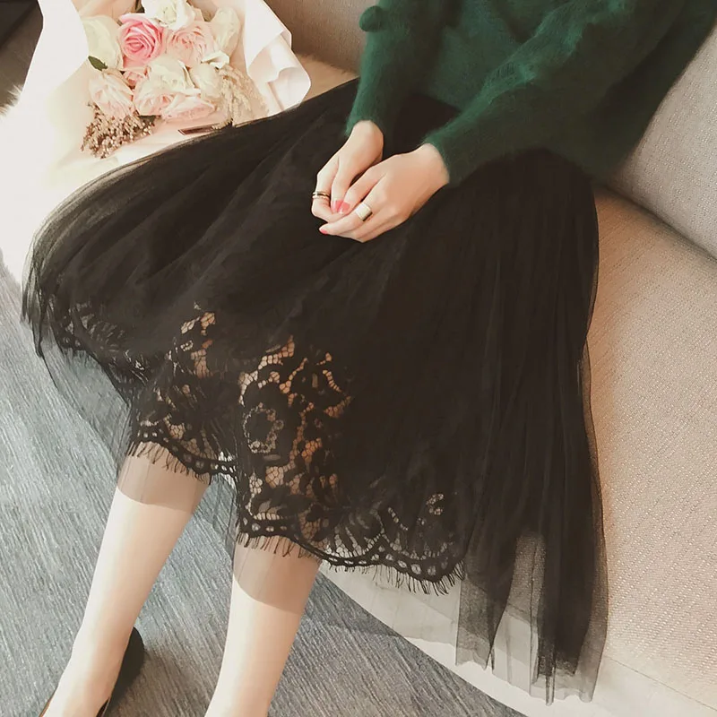 Новая Кружевная юбка пачка для женщин и девочек длинные юбки до середины икры из