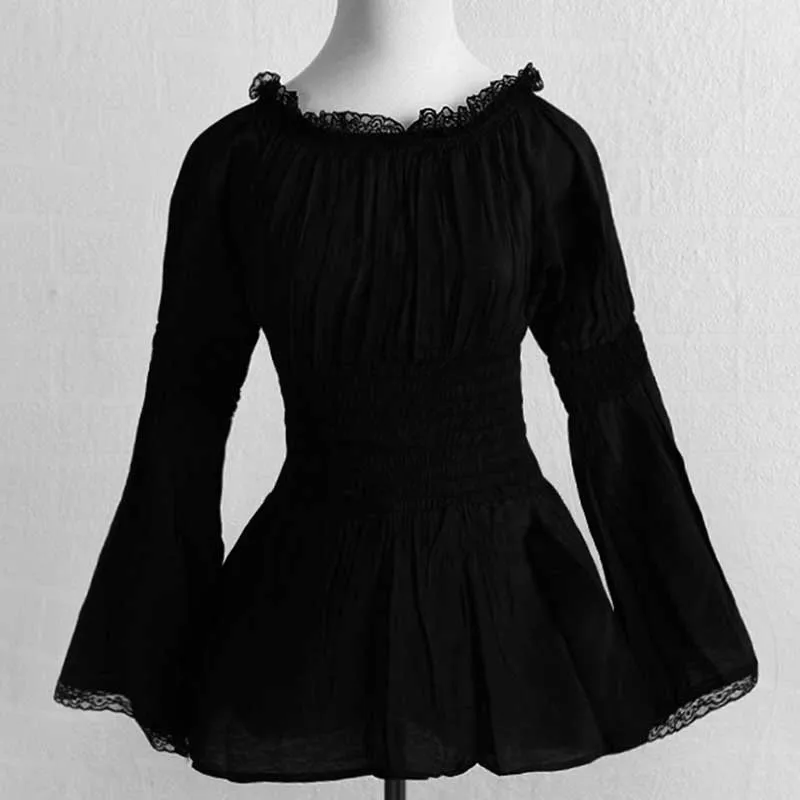 Блузка с длинным рукавом в европейском стиле белая кружевная блузка корсетом