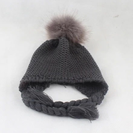 gray hat gray fur Для мальчиков и девочек зимняя шапка для малыша помпоны из меха шапочка дети шерсть вязаный шапка, закрывающая уши - Цвет: gray hat gray fur