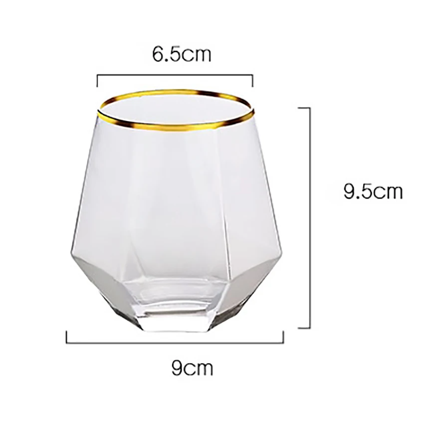 

Diamond Hexagonal Transparent Glass Whiskey Cocktail Beer Glass Thick Base Household Water Glass Cup for Coffee Milk Tea
