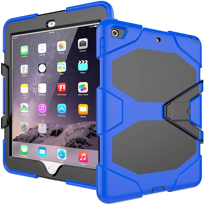 Blue Для iPad 9,7 чехол сверхпрочная Противоударная подставка силиконовая крышка для iPad 9,7 чехол 5th 6th Gen детский безопасный чехол для планшета - Цвет: Blue