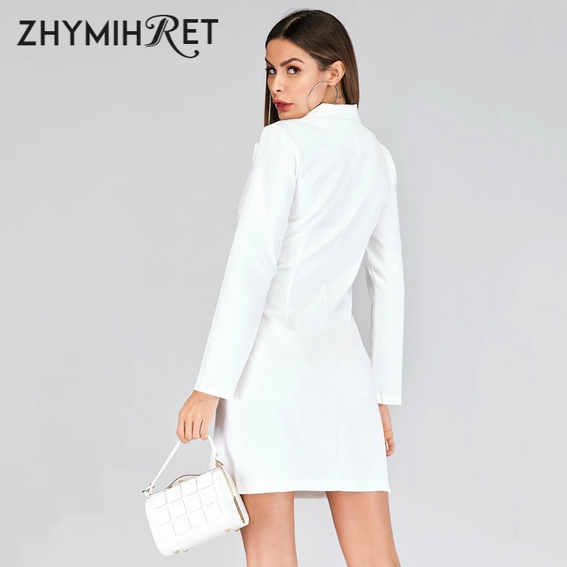 Женское винтажное офисное платье zhymifret белое однобортное блейзер с длинным