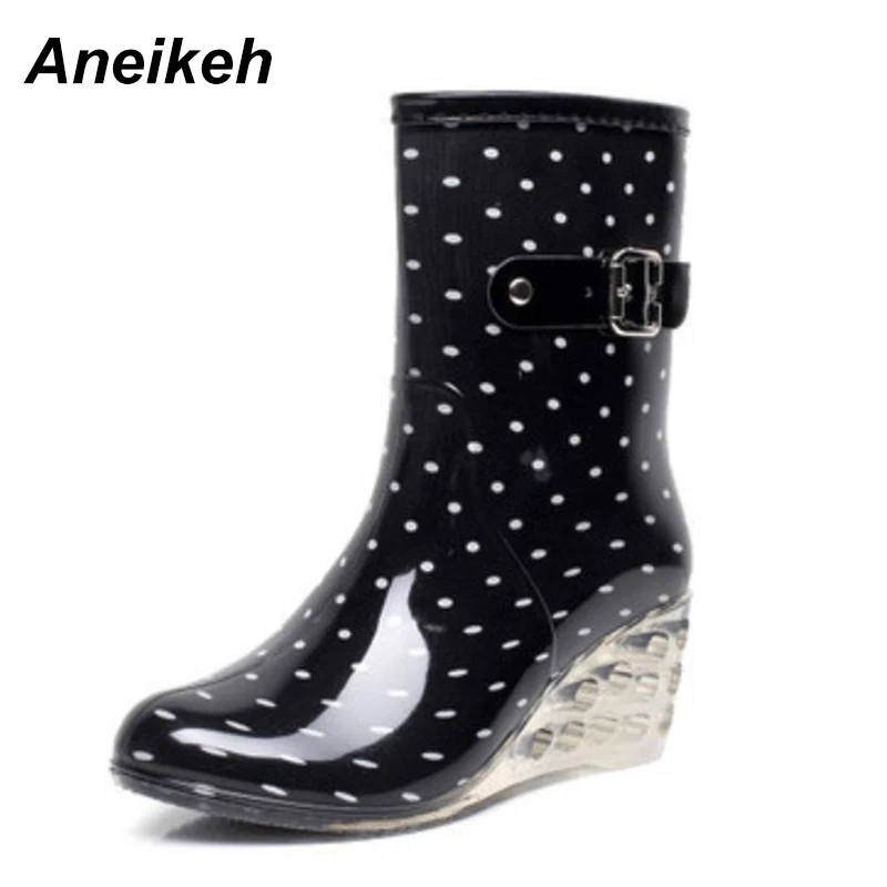 Aneikeh/Новинка Модные женские сапоги на высокой танкетке Короткие резиновые с