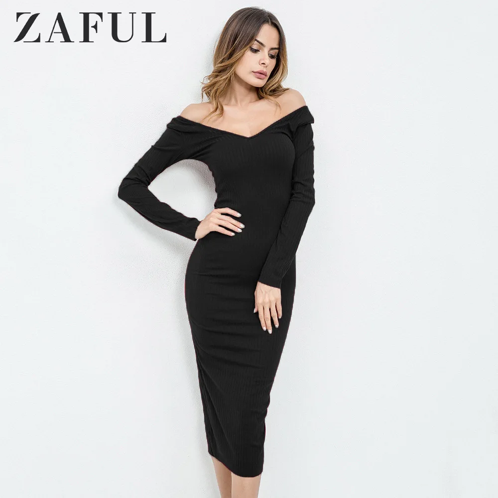 ZAFUL Сексуальное Открытое Плечо Клубное Женское Платье Тонкое Обтягивающее Весна