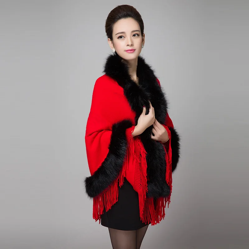 Новинка 2017 вязаный кардиган с кисточками шаль имитация лисьего меха женский