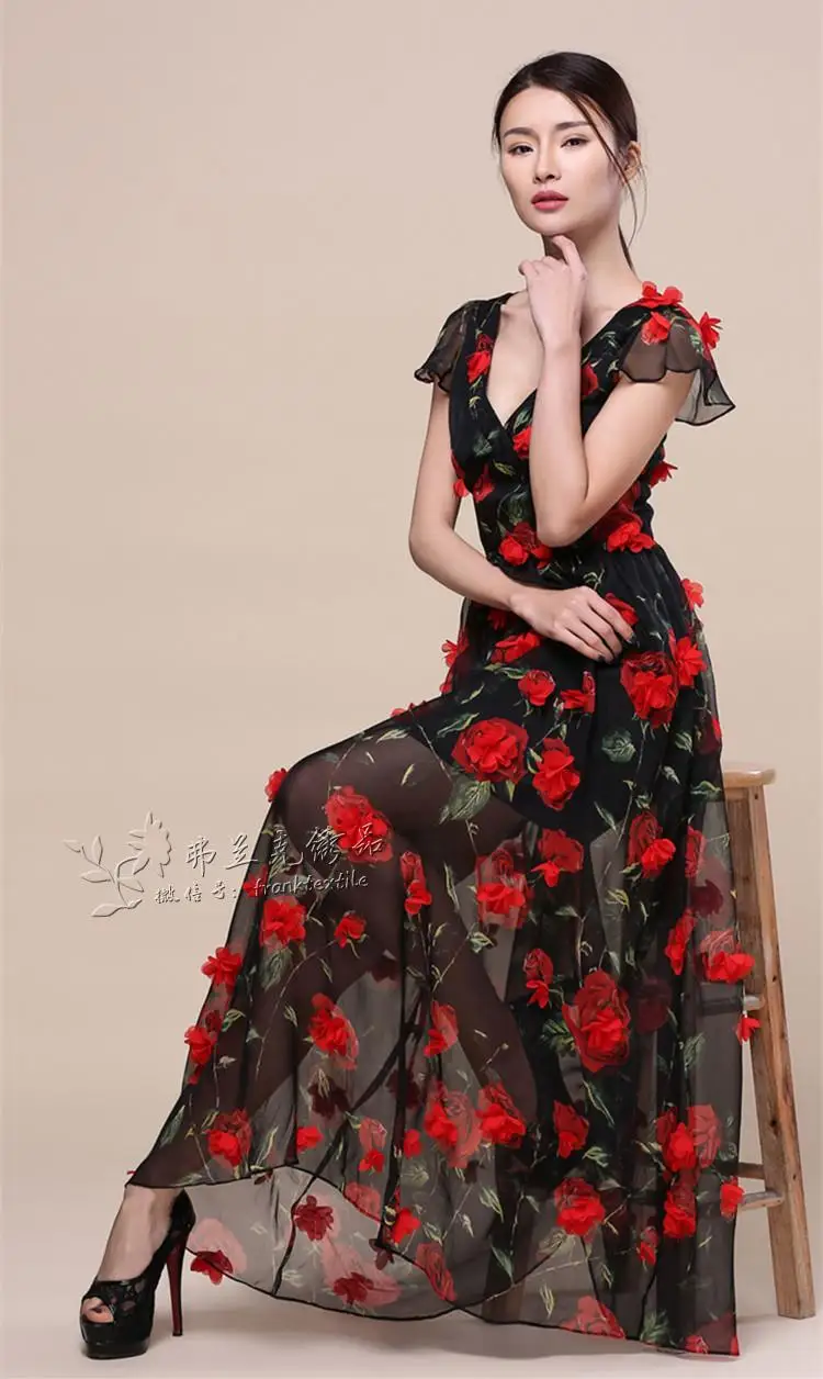 Шифоновая кружевная ткань с трехмерной цветочной вышивкой 130 см | Дом и сад